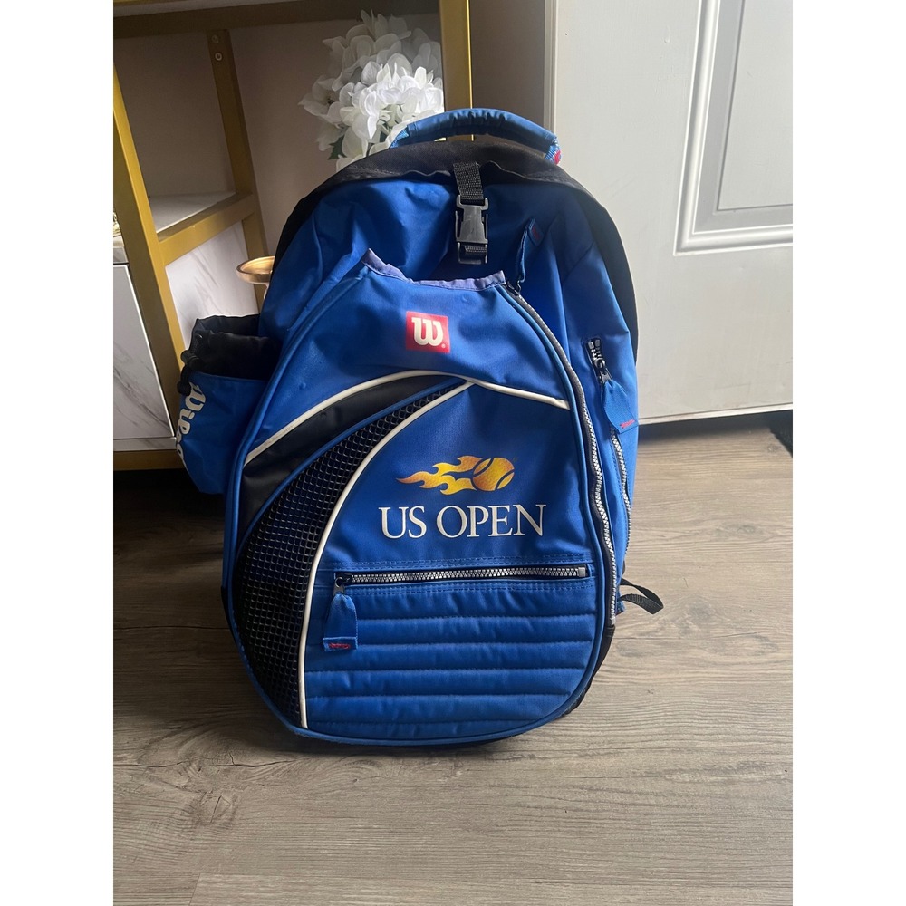 Vintage Wilson US Open Tennis Racket Book Bag Blue Red Lettering RARE